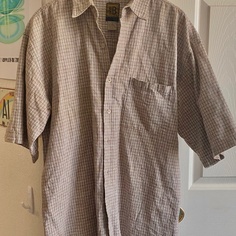 Vintage large plaid button up brown and cream